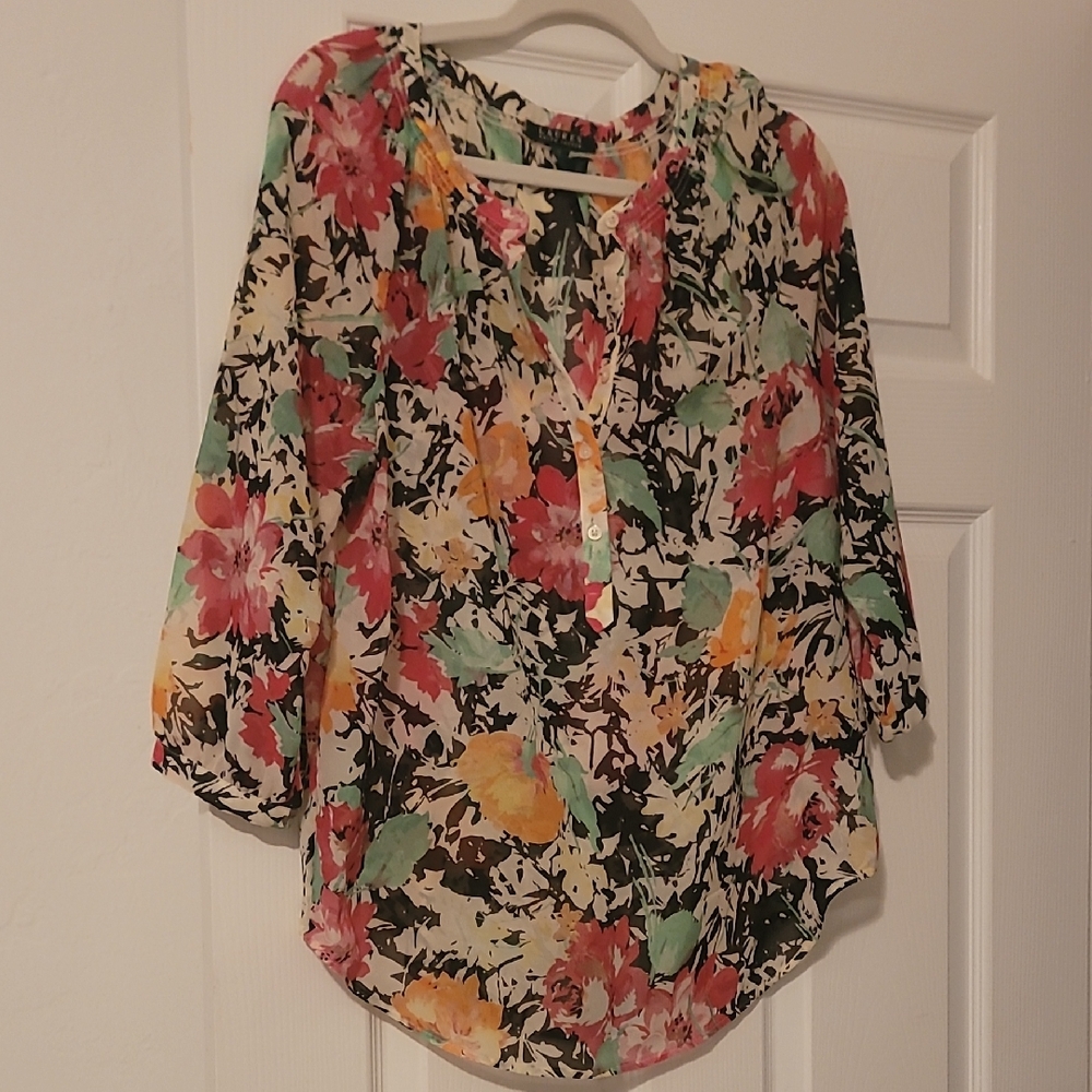 Lauren Ralph Lauren Floral Button-Front Blouse in Cream, Red, Yellow, Green